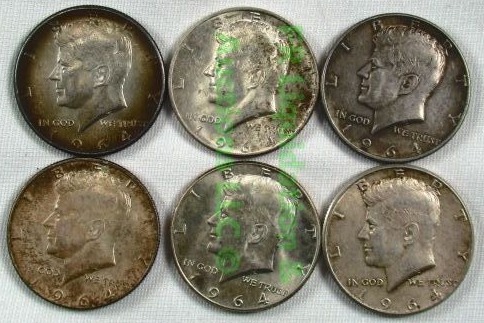 lot 93 image: Silver 1964 Kennedy half dollars
