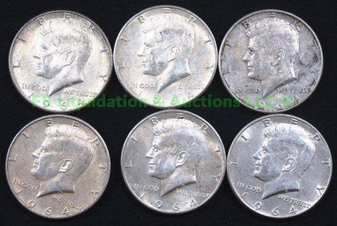 lot 94 image: Silver 1964 Kennedy half dollars