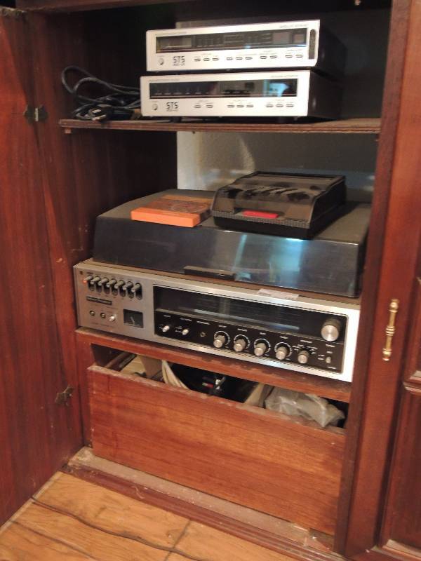 lot 159 image: National Panasonic Stereo system & turntable , STS Antenna actuation, STS Satellite receiver, VHS rewinder and cables