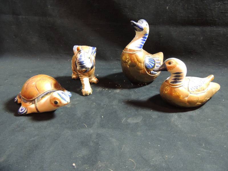 lot 210 image: ceramic and brass -  turtle, ducks X 2, and elephant