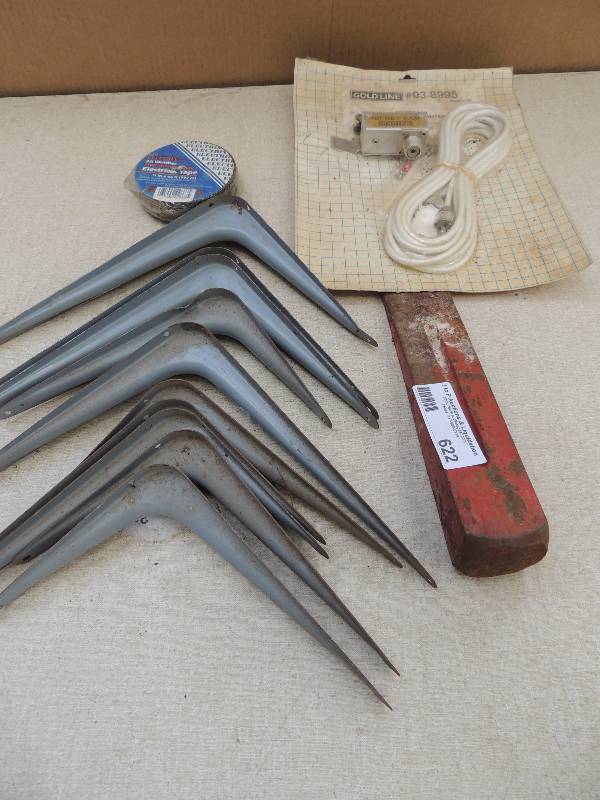 lot 622 image: WEDGE, L SHELF BRACKETS X 10,  Electric tape, Hidden CB Antenna NIB