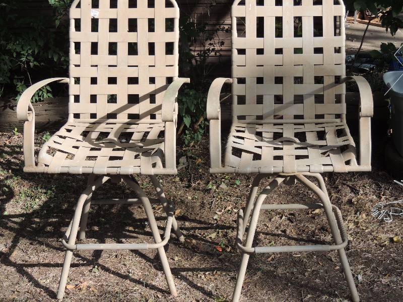 lot 647 image: 2  BAR  HEIGHT LAWN CHAIRS, - NEED SOME WEBBING REPIREDREPLACED