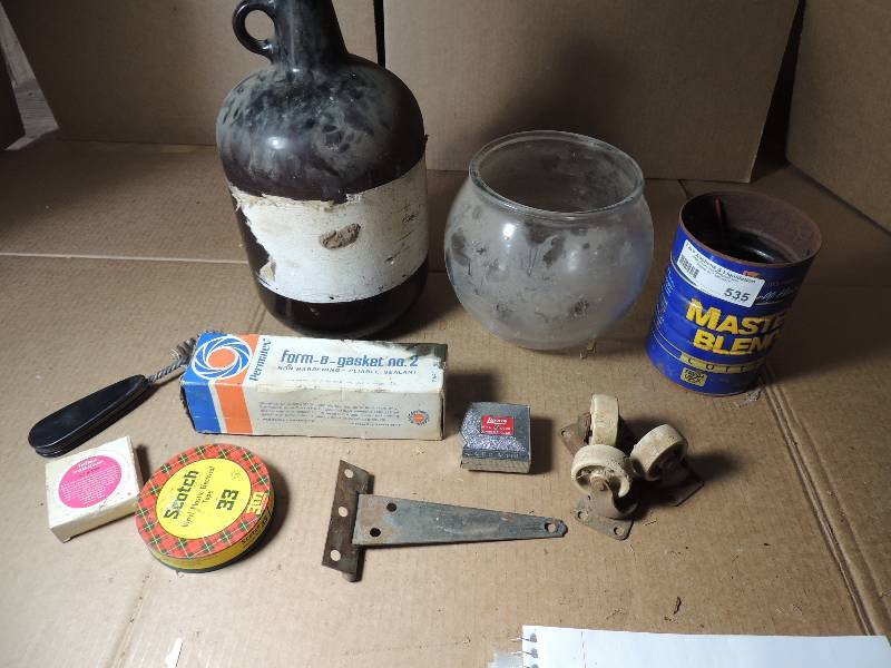 lot 535 image: Lufkin tape measure , table wheels, Jug, Schaefer brushes, thread pipe sealant