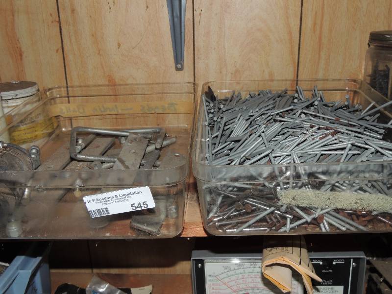 lot 545 image: Plastic tubs with nails and brackets of various sizes