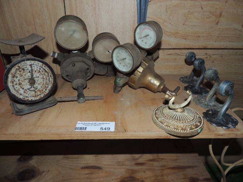 lot 549 image: 2 Cutting Torch regulators and wall hangers