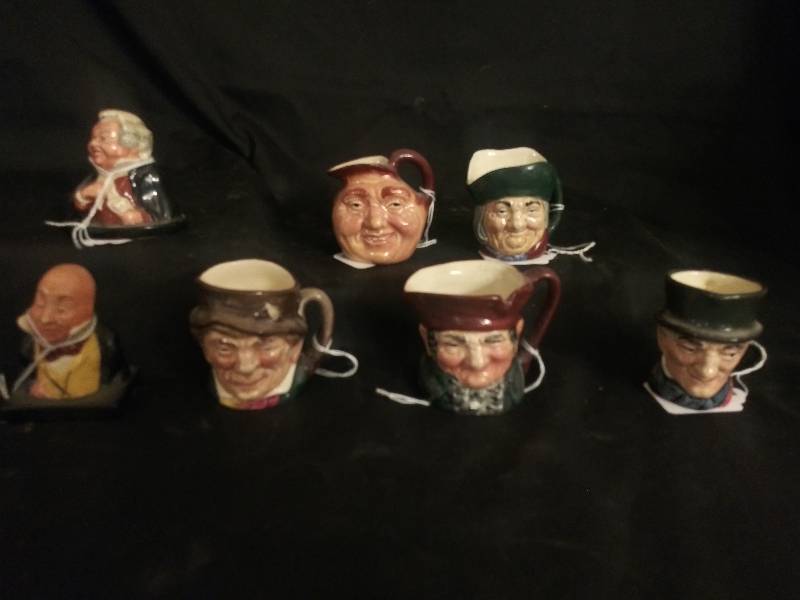 lot 44 image: Toby Mugs- Vintage Royal Doulton  6 small,  -  , John BARLEYCORN,  PADDY,  JOHN PEEL, OLD CHARLEY, TONY PHILPOT  , 2 busts - BUZFUZ, MR. MICAWBER