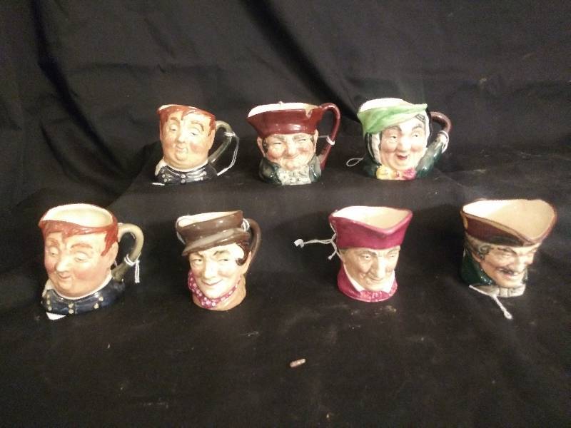 lot 45 image: Toby Mugs- Vintage Royal Doulton- , Vicar,  Sarah Gamp, Old, Charley, , Fat Boy x 2, John Weller, Dick Turley
