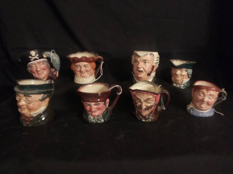lot 46 image: Toby Mugs- Vintage Royal Doulton, , Long John Silver   Buzfuz  Fat Boy,  Mesophales,  Old Charley  Barson Brown  Old King Cole  Mr. Pickwick