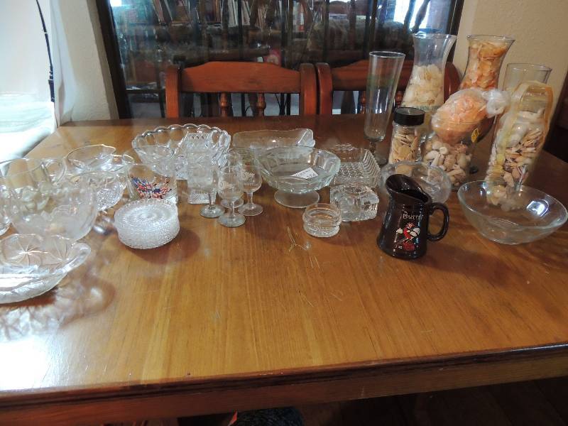 lot 174 image: Pressed glass- saucers, bowls, goblets, butter and pitcher