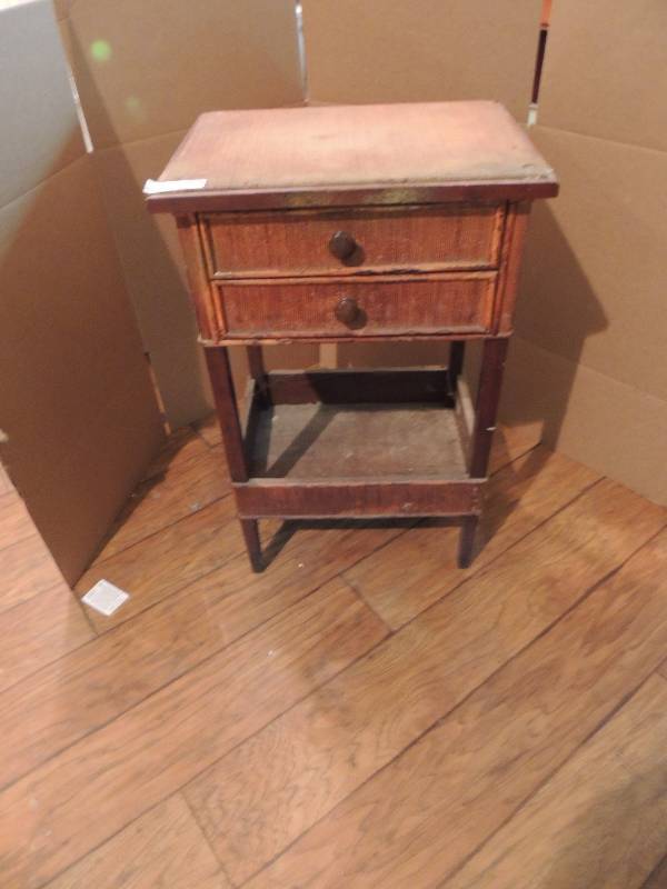 lot 176 image: Side table with 2 drawers. Maple color 26 H x 16 w x 13 D