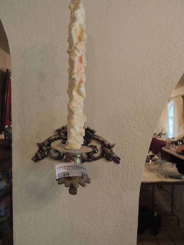 lot 243 image: 2 Ornate wall sconces for candles