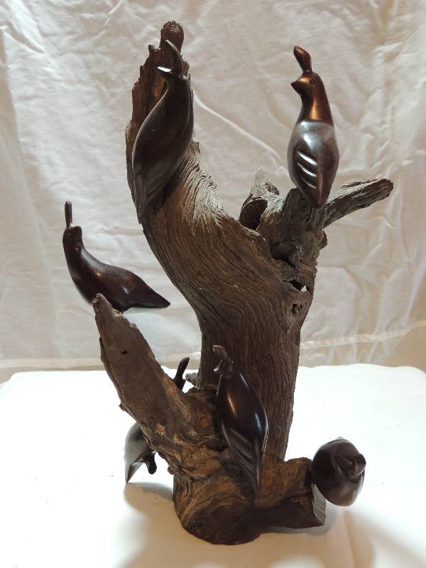 lot 305 image: Ironwood Quail (4)  on tree  - 15 H X 9 X 7