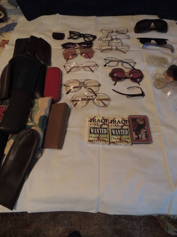 lot 323 image: Cards and glasses - IRAQ MOST WANTED playing cards 2 decks NEW and several pairs of sunglasses and cases