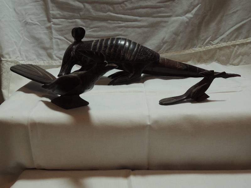 lot 298 image: Ironwood road runner also referred to as a chaperal  4 X 14  & 2 X 5 x 2 and an armadillo often refered to as an armadillo  5  X 16L