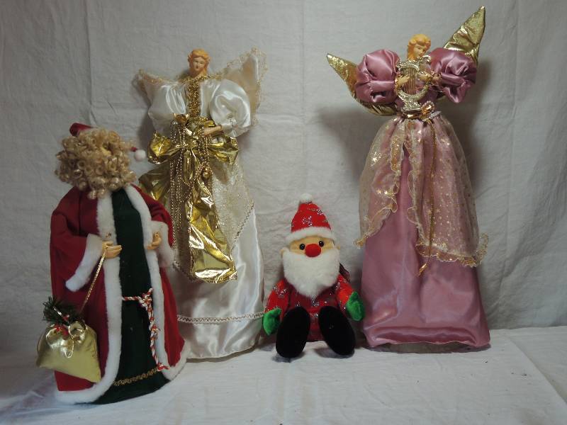 lot 434 image: 2 - Angels 26 white and lavender, r 1 Santa 20  1 plush Santa 12