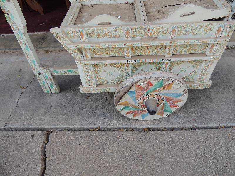 lot 511 image: White Costa Rica tea cart  has 2 trays wheels and trays need your TLC 28 High x 44L x 24 w