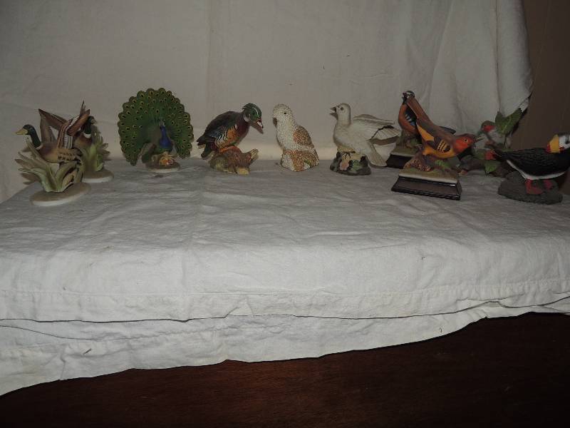 lot 378 image: Lefton Birds Qty. 9 Mallard, Peacock, Pheasant, Hummingbird, Dove,  BEADED BIRD - Philippines