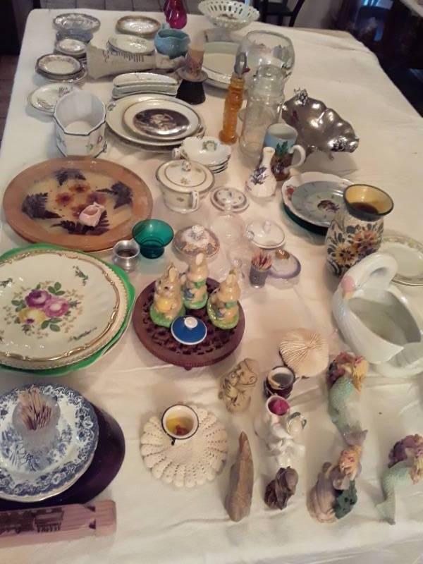 lot 122 image: Large Lot-  decorative plates, saucers, fish plates, sugar bowl, and so much more Pictures don�t do the contents justice.