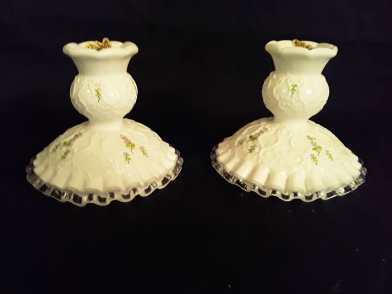 lot 11 image: Fenton - Candle sticks holders hand painted by K. Reese 4 x 5