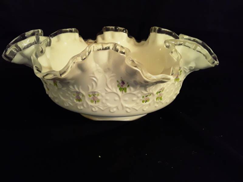 lot 12 image: Fenton- Fluted  bowl 10 diameter hand painted by Valory Gherke