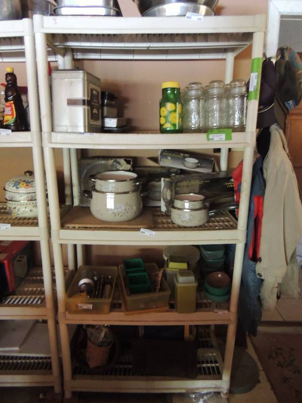 lot 462 image: 2 plastic shelves 5 shelves each 6 ft. tall 3 ft. wide 18 deep ( contents not included)