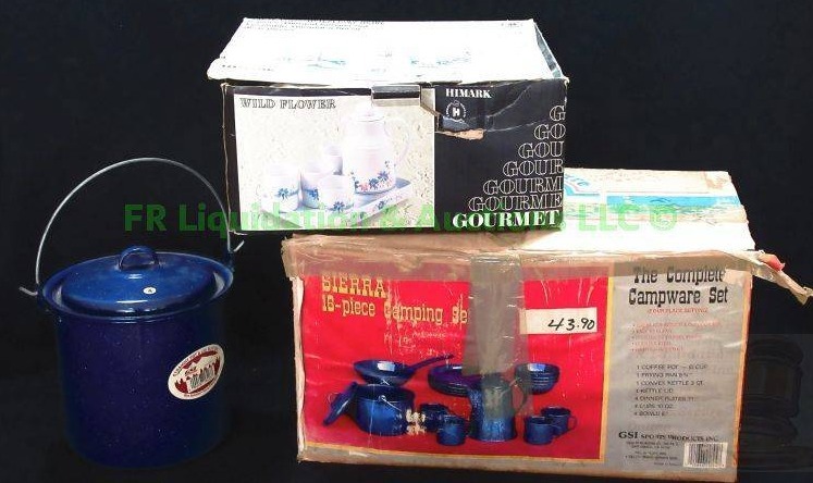 lot 20 image: Sierra enamel coated metal camp-ware serving set and more