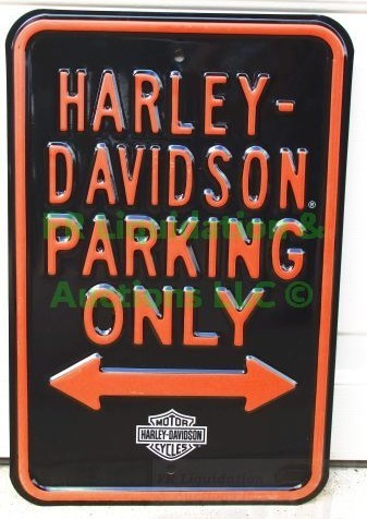 lot 27 image: Harley Davidson Parking Only tin sign