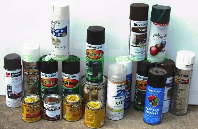 lot 49 image: Assorted spray paints and wood stains