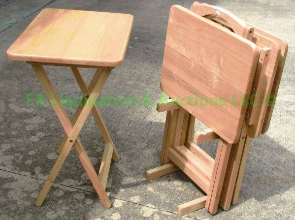 lot 62 image: Meranti wood TV dinner tray stand set of 4