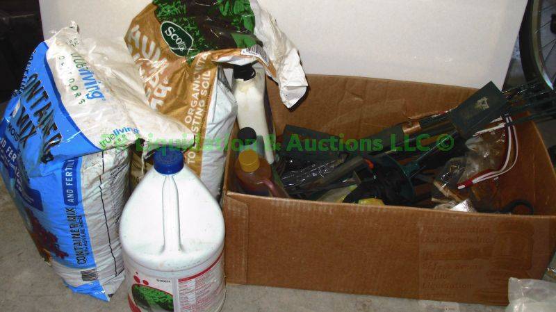 lot 83 image: Potting soil and assorted gardening hardware