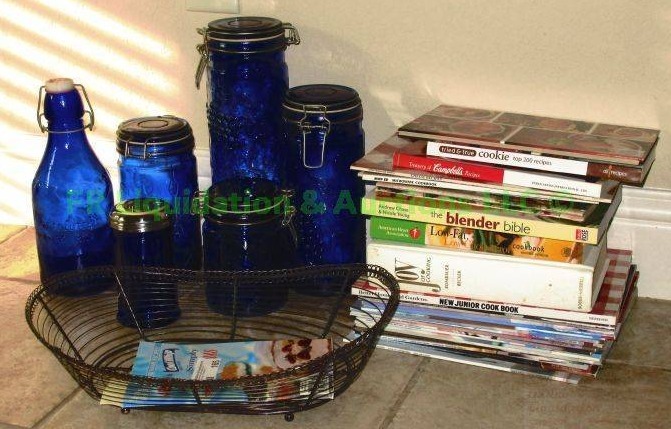 lot 165 image: Cobalt blue glass storage containers plus