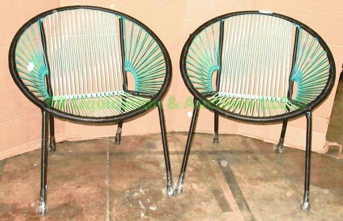 lot 45 image: Modern tube weave heavy metal frame patio chairs