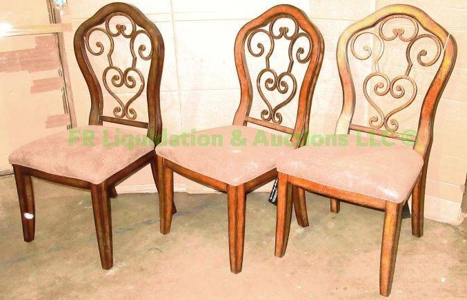 lot 36 image: Pastel furniture dining chairs, one has cracked back
