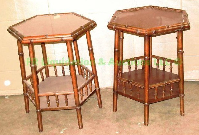 lot 54 image: Bamboo wood style polygon shape end table set, 18 wide x 25 tall