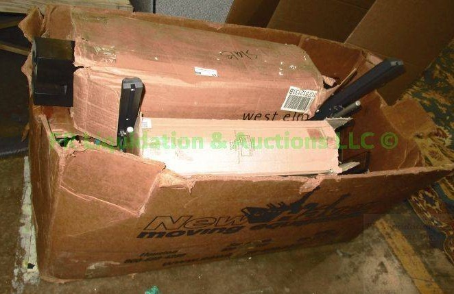 lot 69 image: Box of misc home decor, bed slats plus