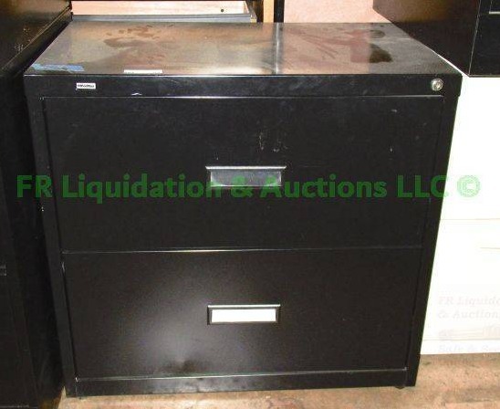 lot 89 image: Office MAx 2 drawer metal file cabinet, locked no key
