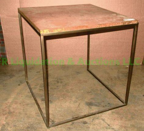 lot 116 image: Utilitarion table, wood top metal frame