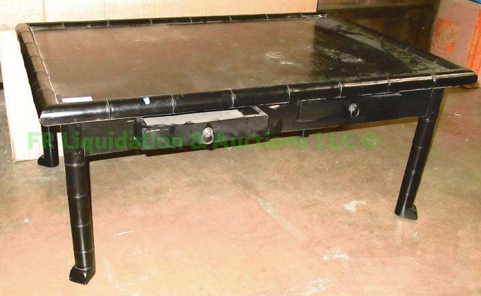 lot 137 image: Custom bambo trim coffee table, 48 x 31 x 20