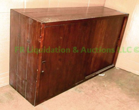 lot 153 image: Solid wood side buffet sliding door credenza, 56 x 17 x 30