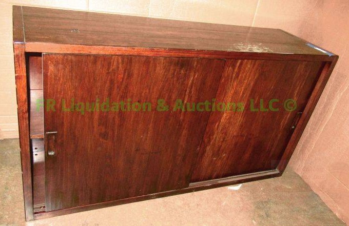 lot 152 image: Solid wood side buffet sliding door credenza