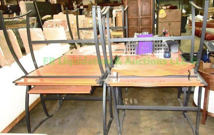 lot 168 image: Metal frame wood top utility tables, 9 total, 24 x 37 x 30