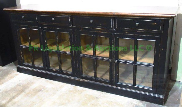 lot 178 image: Antique glass door and drawer buffet credenza, 36 x 83 x 20
