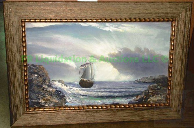 lot 182 image: Nautical theme original oil painting framed, 38 x 26