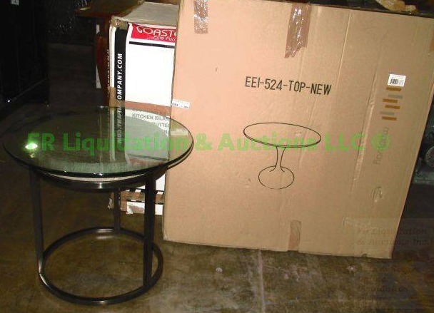 lot 205 image: Modern Glass top occasional table and walnut table top in box