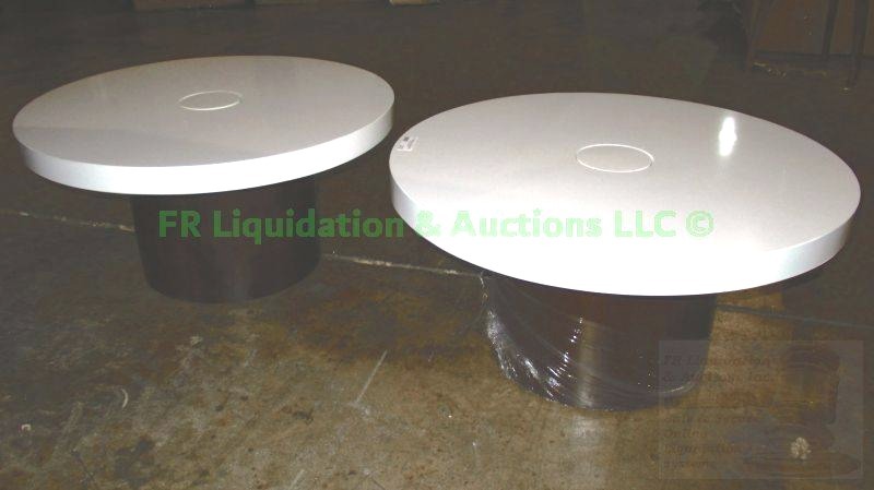 lot 213 image: ECA concept Round modern utility table with pop-up center electrical and USB port outlets, 2 count 30 x 15