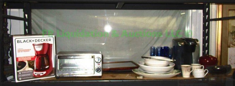 lot 245 image: Black & Decker coffee maker, toaster oven and assorted dishware