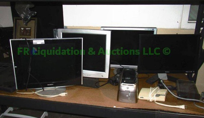 lot 249 image: Various computer monitors and a Dymo label printer