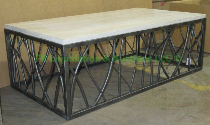 lot 274 image: Hooker Furniture Living Room Rectangle Cocktail Table steel base with travertine marble top, 18 x 54 x 30