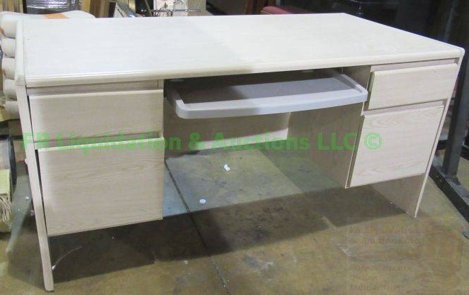 lot 286 image: Standard oak laminate double pedestal office desk, 28 x 60 x 30