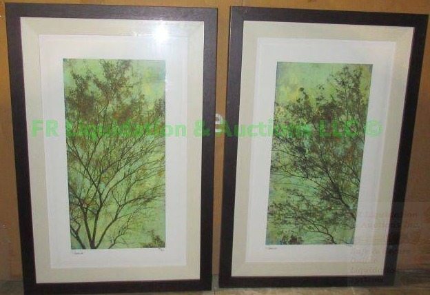 lot 306 image: Abstract Trees by Sarah Abbott signed & numbered framed prints, 369 & 371 of 950. Measures 24 x 36